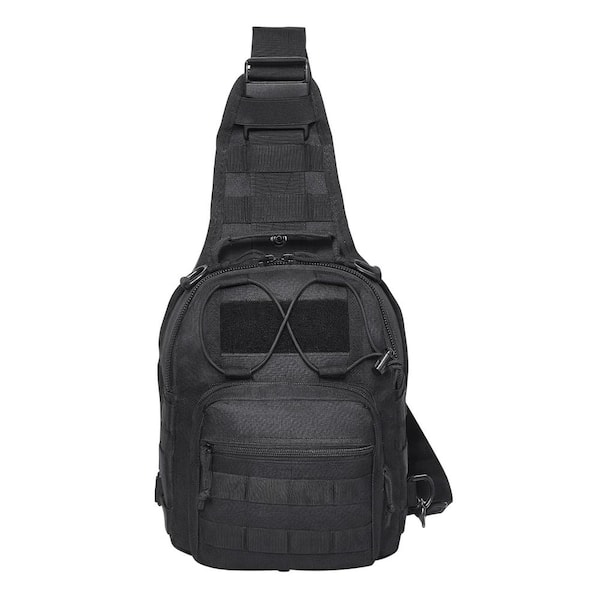 10L Tactical Sling Bag, 10.63 in. Black Backpack with Multi-pocket Design, Ideal for Hiking, Camping, EDC, Black