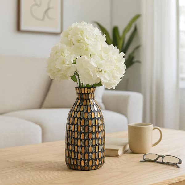 9 in. Bronze Glass Round Glam Mosaic Decorative Vase