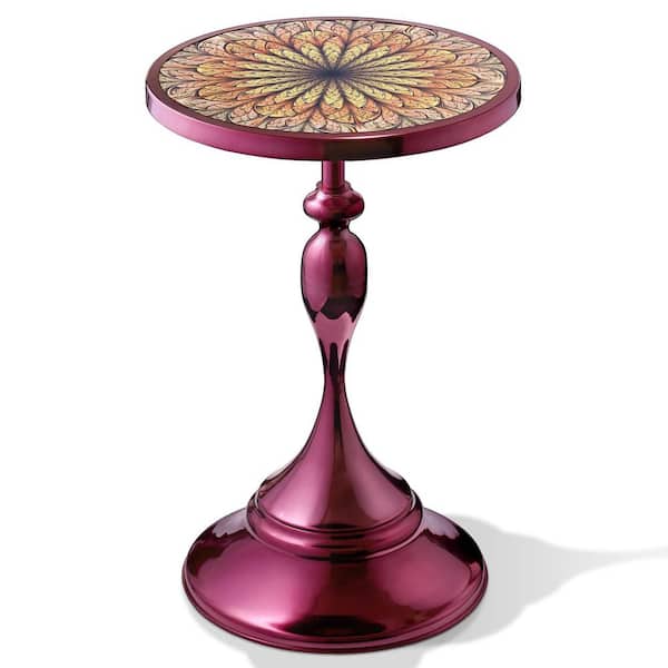 Knoll 15.75 in. Boho Polished Purple Metal Round MDF Top End Table