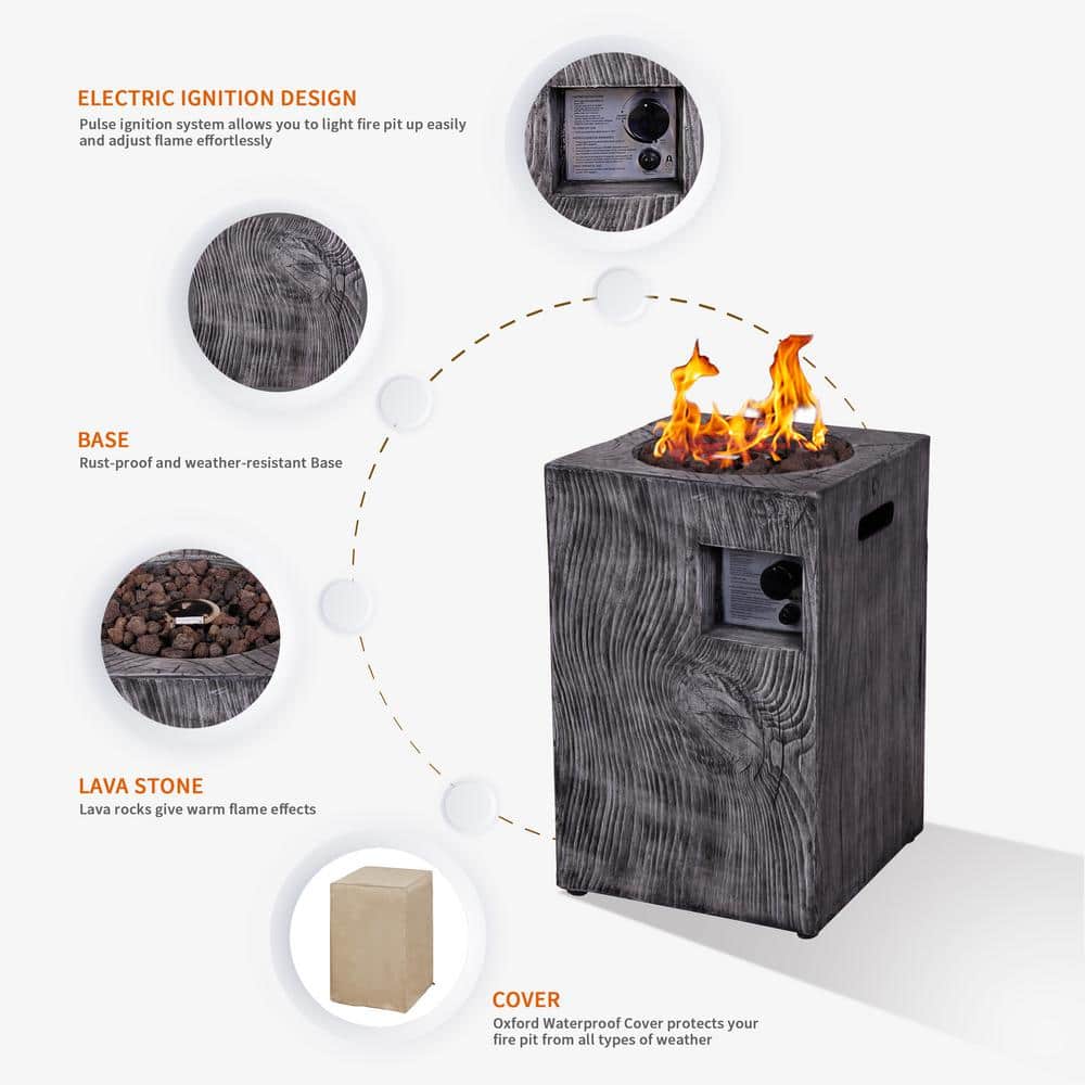 Gray Rectangular Stone Propane Fire Pit Column