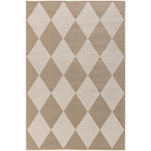Washable Modern Jute Natural Ivory 4 ft. x 6 ft. Geometric Contemporary Area Rug