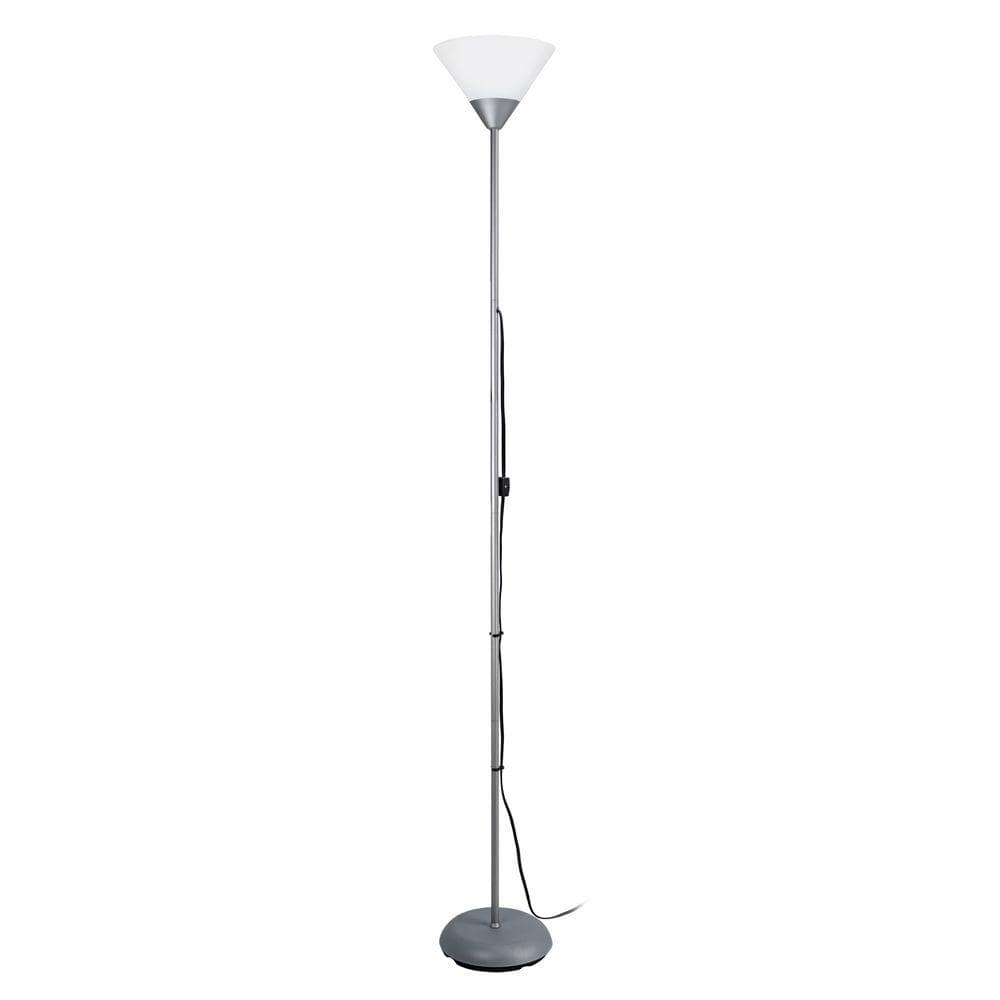 Sleek Silver Torchiere 17" Floor Lamp with White Cone Shade