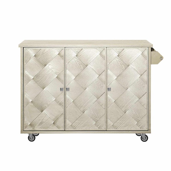 Polibi Champagne Wood 51.2 in. W Kitchen Island with Drop Leaf, Internal Storage Rack, Towel Rack