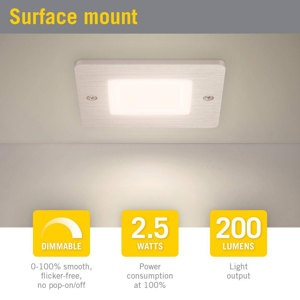 Square Low Profile Dimmable Aluminum LED Puck Light, 3000K Soft White