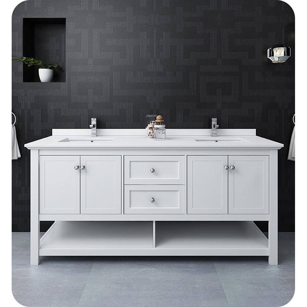 Manchester 72" White Solid Wood Double Sink Freestanding Vanity Base