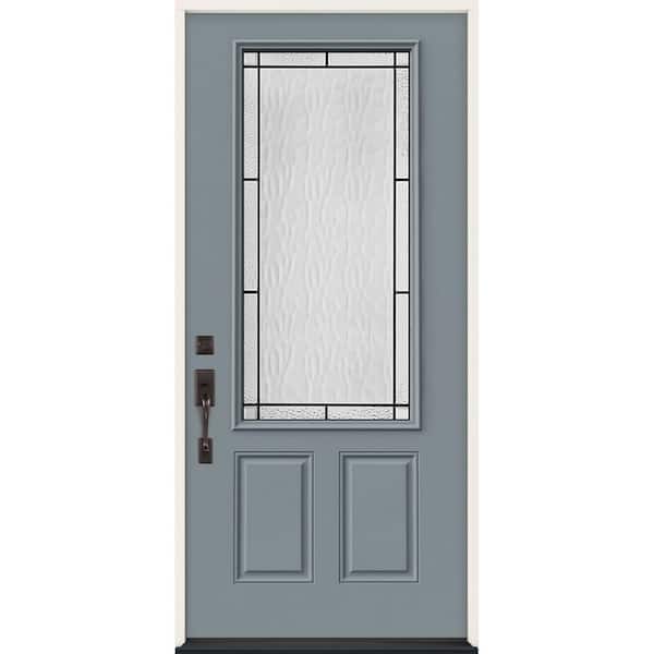 JELD-WEN 36 in. x 80 in. Right-Hand 3/4-Lite Wendover Decorative Glass Stone Steel Prehung Front Door