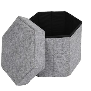 Small Decorative Grey Foldable Hexagon Ottoman for Living Room, Bedroom, Dining, Playroom or Office