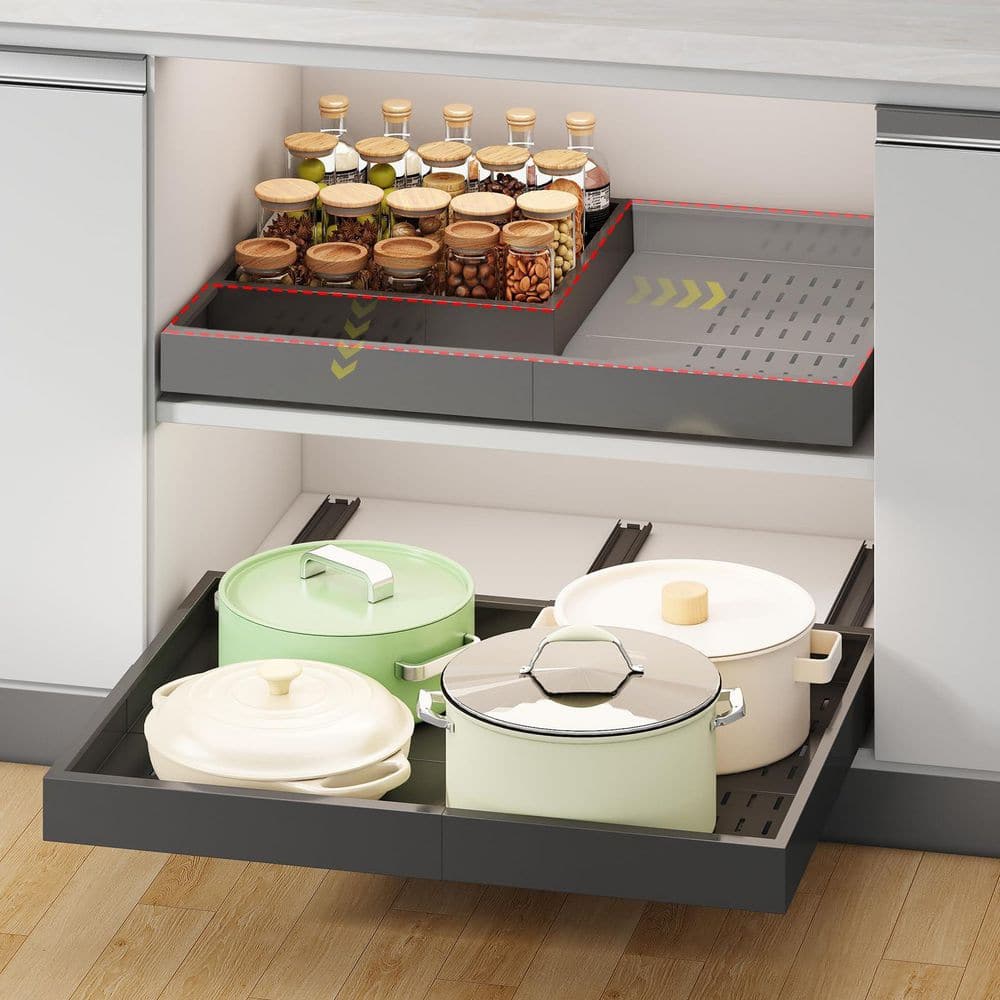 Pull Out Cabinet Organizer Expandable With 3 Rail, No Drill Adjustable Slide Out Drawer for Cabinets Without Lip, Black price history on PriceWatchPro