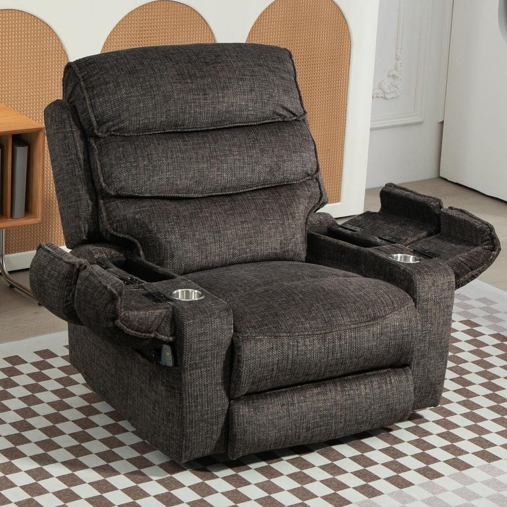 Grey Extended Footrest Comfort Chenille Power Lift Recliner with Massage an