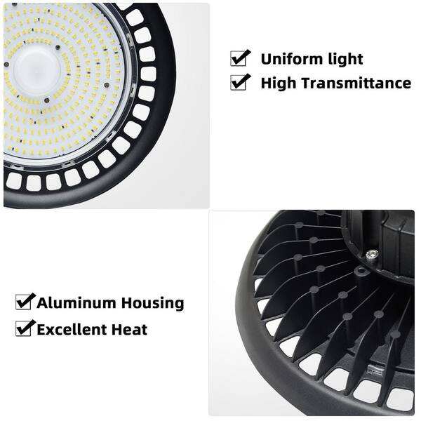 WYZM 12 in. 600-Watt Equivalent Integrated LED Black UFO High Bay Light 5000K Daylight White Dimmable (3Pieces）