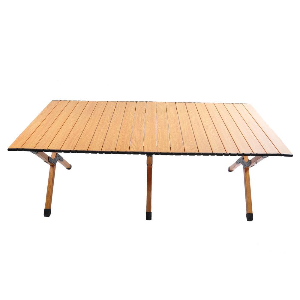 COSTWAY Folding Picnic Table, Portable 4ft Roll Up Camping Table with  Storage Bag, for 4-6 People, Low Height Foldable Bamboo Bench Table, for  Indoor