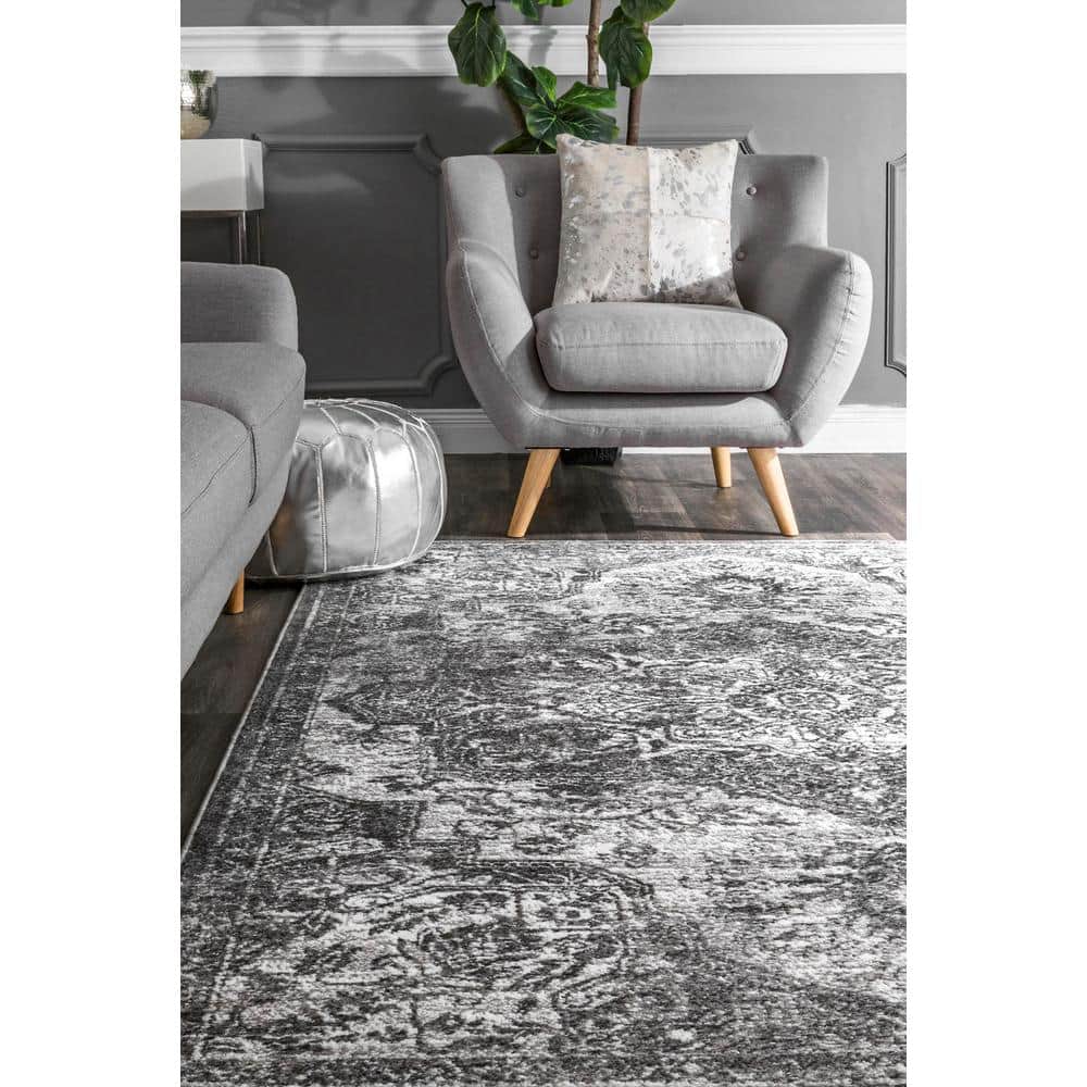 Gray Medallion Synthetic Easy Care Area Rug