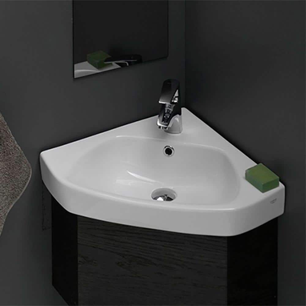 White Ceramic Corner Wall-Mounted Bathroom Sink