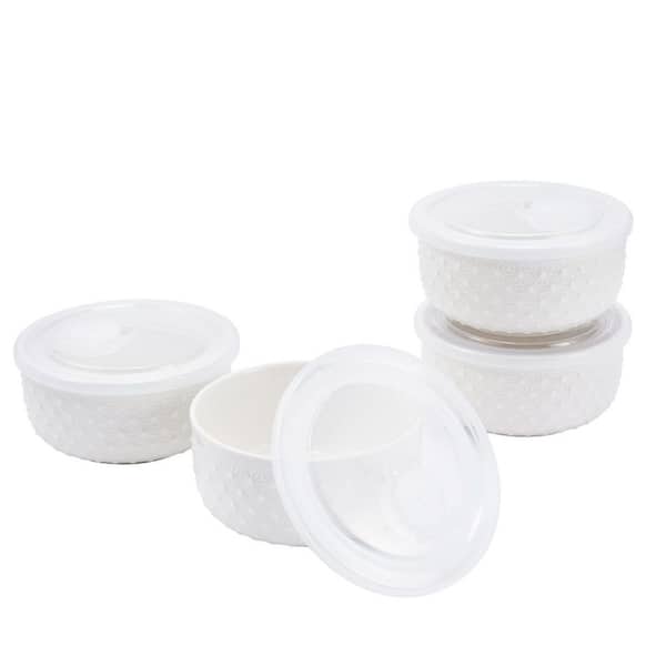 4-Piece Round Porcelain Ramekin Bowl Set with Lids Oven Safe White Ceramic Baking and Serving Dish