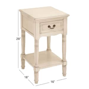 16 in. Cream 1 Drawer and 1 Shelf Large Rectangle Wood End Accent Table