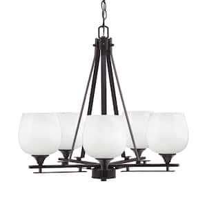 Ontario 23.25 in. 5-Light Dark Granite Geometric Chandelier for Dinning Room with White Marble Shades No Bulbs Included