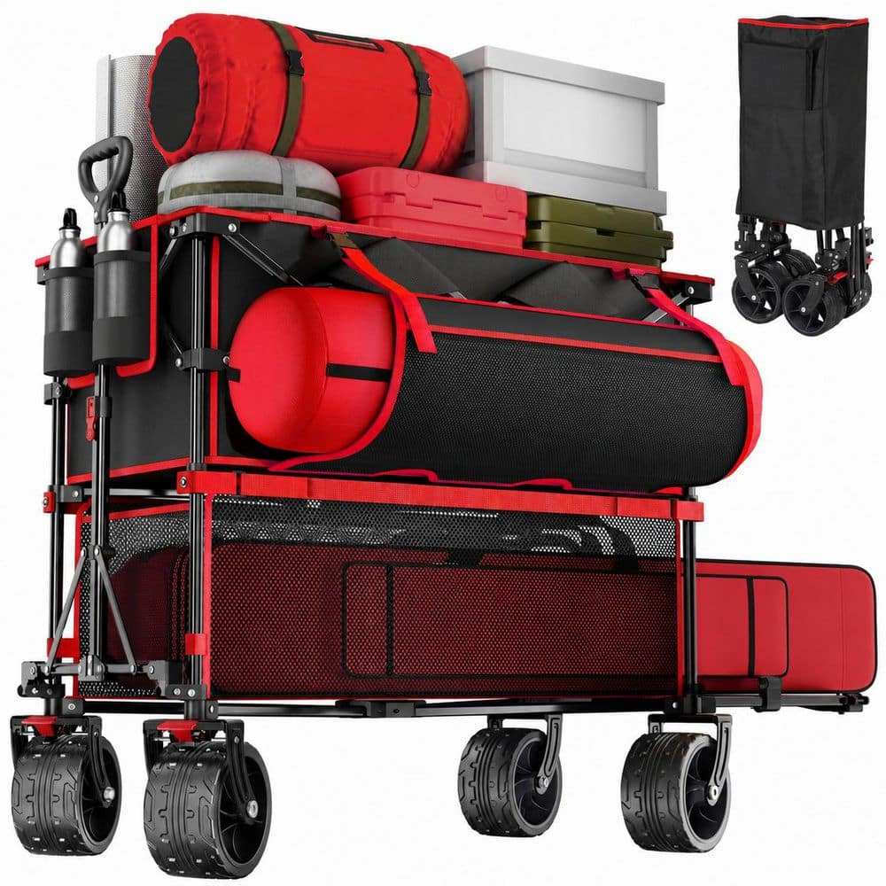14.13 cu. ft. Steel Bin Heavy Duty Double Decker Garden Cart Collapsible Utility Wagon All-Terrain Wheels Brakes price history on PriceWatchPro