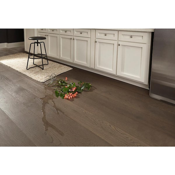 Take Home Sample - 7.48 in. W Stormy Gray Wirebrushed Engineered Oak Waterproof Wide Plank Hardwood Flooring