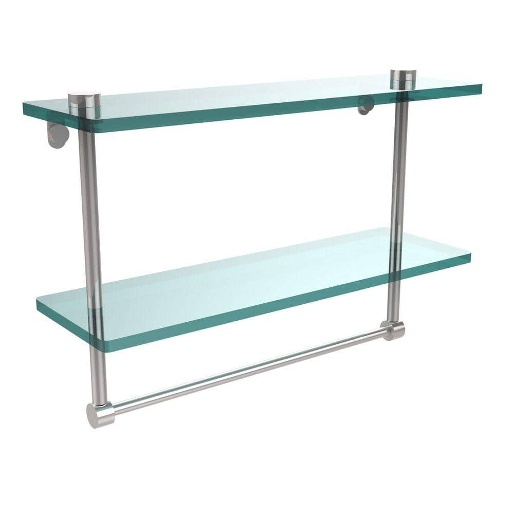 Allied Brass 16 in. L x 12 in. H x 5 in. W 2-Tier Clear Glass Vanity Bathroom Shelf with Towel Bar in Polished Chrome