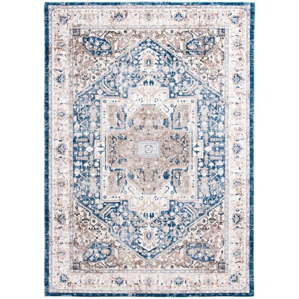 Silky Medallion Navy Doormat 3 ft. x 5 ft. Area Rug