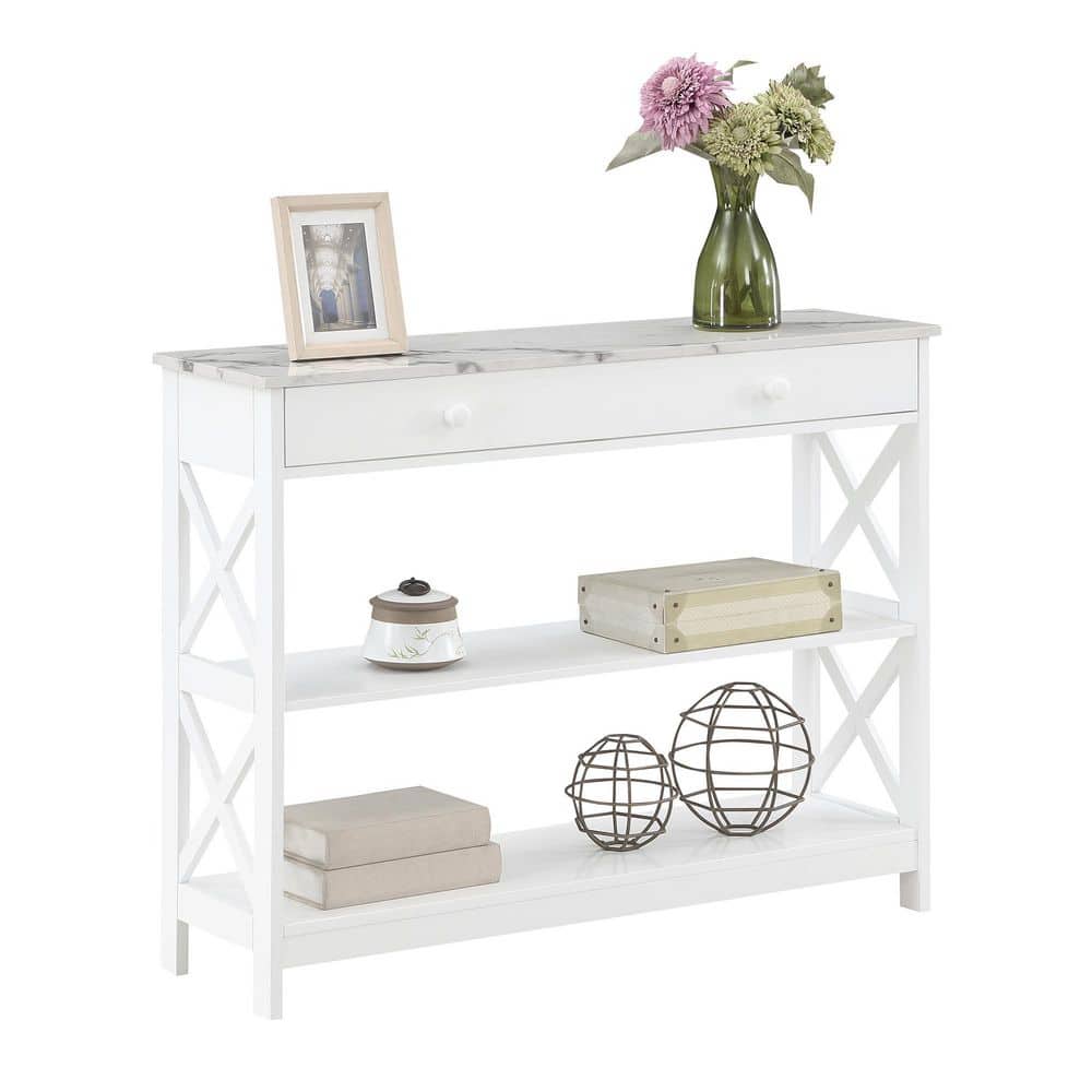 Oxford White Faux Marble Console Table with Storage Shelves