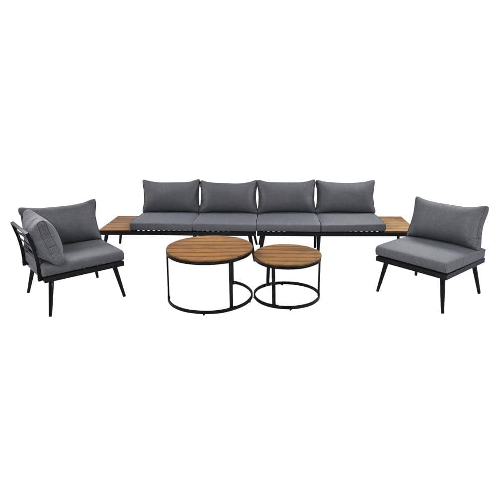 6-Piece Acacia Wood Outdoor Sectional Seating Set with Gray Cushions, Patio Sofa Set for Patio, Porch and Garden price history on PriceWatchPro