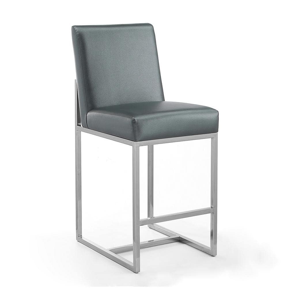 Graphite Faux Leather and Chrome Counter Stools, Set of 3