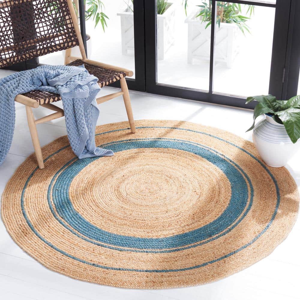 Natural Fiber 5 ft. x 5 ft. Round Navy/Natural Woven Striped Area Rug price history on PriceWatchPro