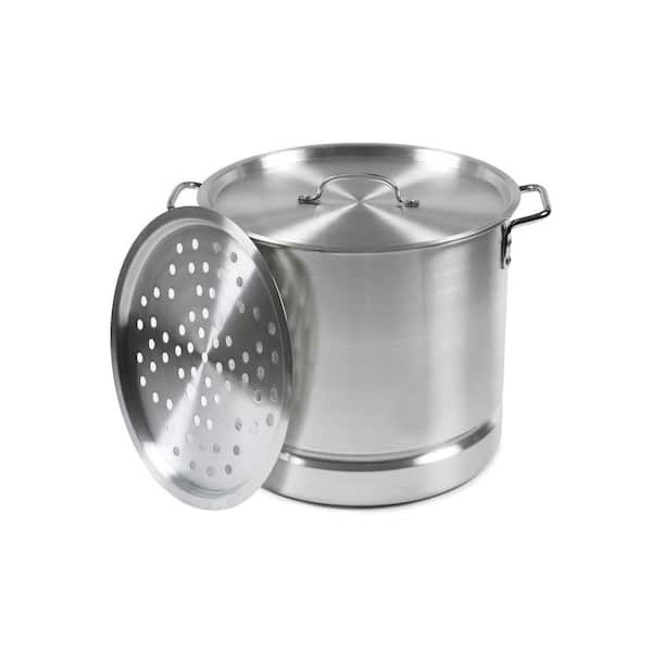 Imusa 10Qt Aluminum Steamer or Stock Pot with Glass Lid & Removable Rack 