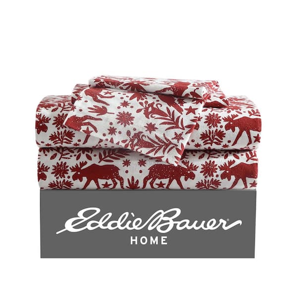 Eddie Bauer Arcadia 4-Piece Red Cotton Flannel Full Sheet Set
