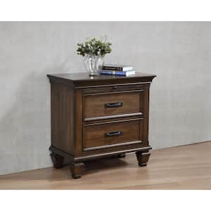 Franco Burnished Oak 2-Drawer Nightstand with Pull Out Tray