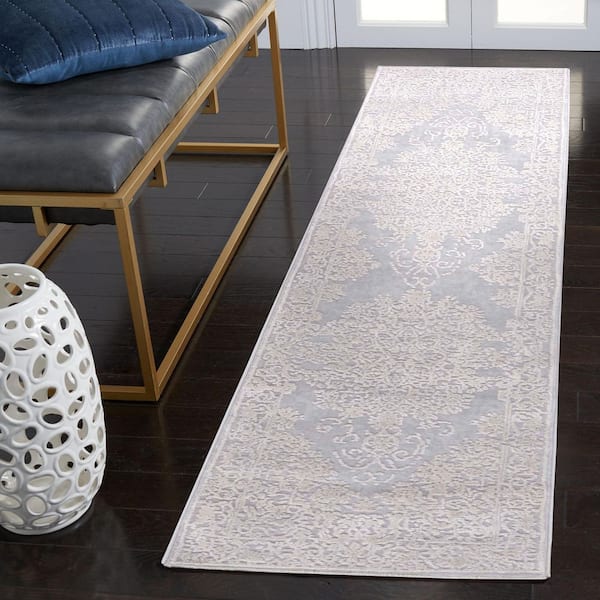 Vogue 2 ft. x 8 ft. Gray/Light Gray Ornate High-Low Runner Rug