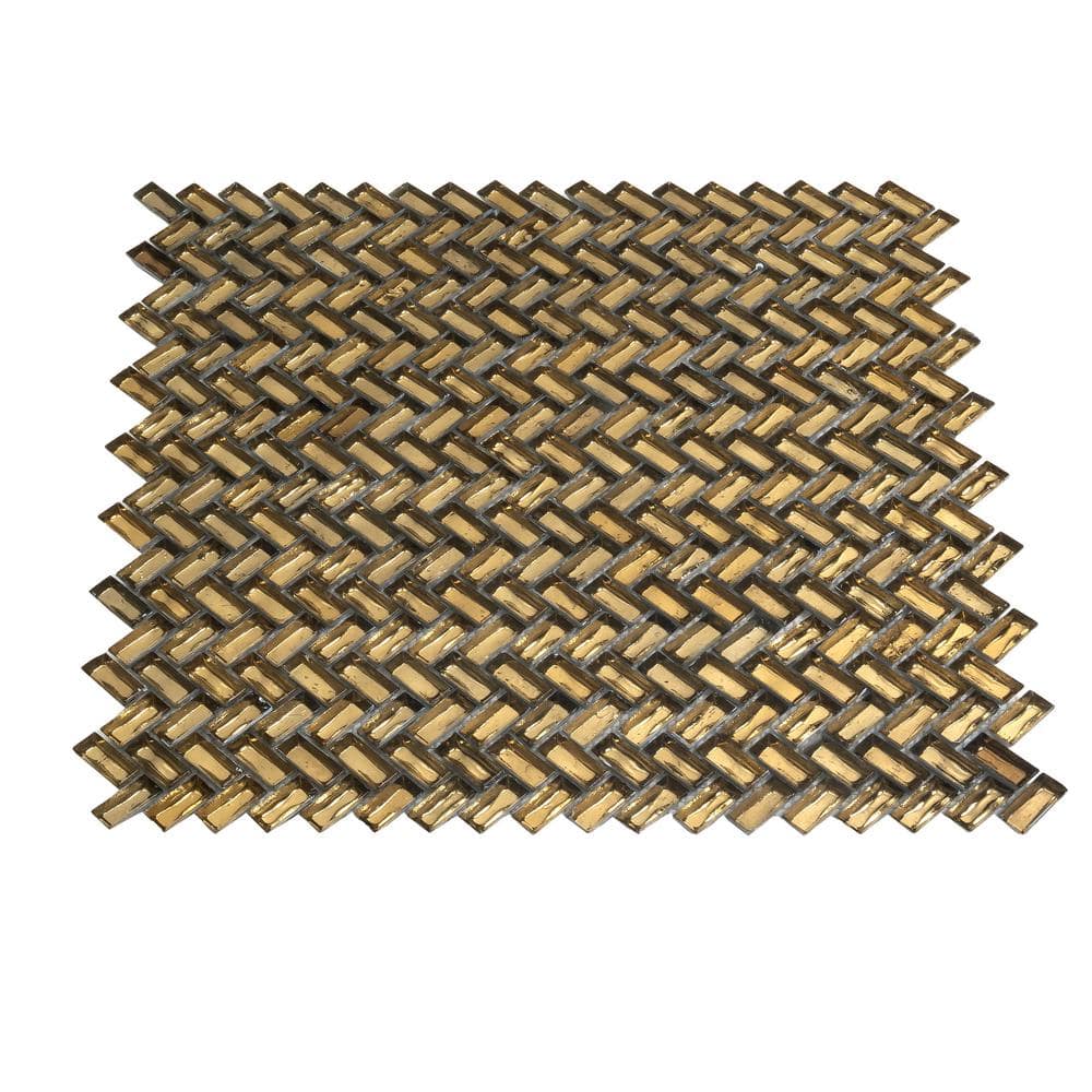 Gold Herringbone Glossy Glass Mosaic Tile Set