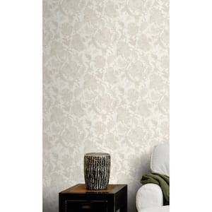 White Hand Drawned Bold Floral Blossoms Wallpaper R7880 (57 sq. ft.) Double Roll