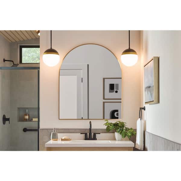 30 in. W x 36 in. H Arched Framed Wall Bathroom Vanity Mirror in Brushed Gold