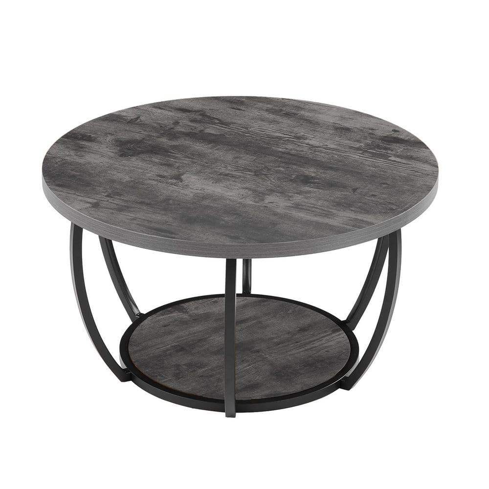 Coffee Table, Modern Round Coffee Table, 2 Tiers Wooden Circle Center Desk with Open Storage, Minimalist Sturdy, Grey price history on PriceWatchPro