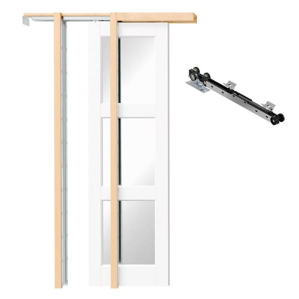 TENONER 56 in. x 80 in. 3-Lite Mirrored Glass White Primed Pine