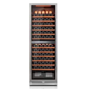 24 in. Dual Zone 155-Bottle Built-In Wine Cooler Fridge Wine Refrigerator in Stainless Steel(Left Hinged)