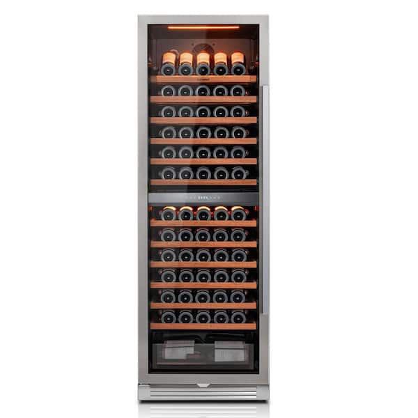 24 in. Dual Zone 155-Bottle Built-In Wine Cooler Fridge Wine Refrigerator in Stainless Steel(Left Hinged)