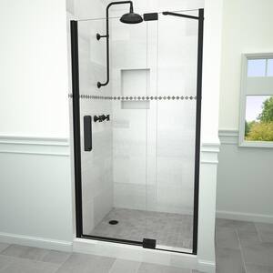 Redi Swing 5200 35 in. W x 76 in. H Semi-Frameless Pivot Shower Door in Matte Black with Handle and Clear Glass