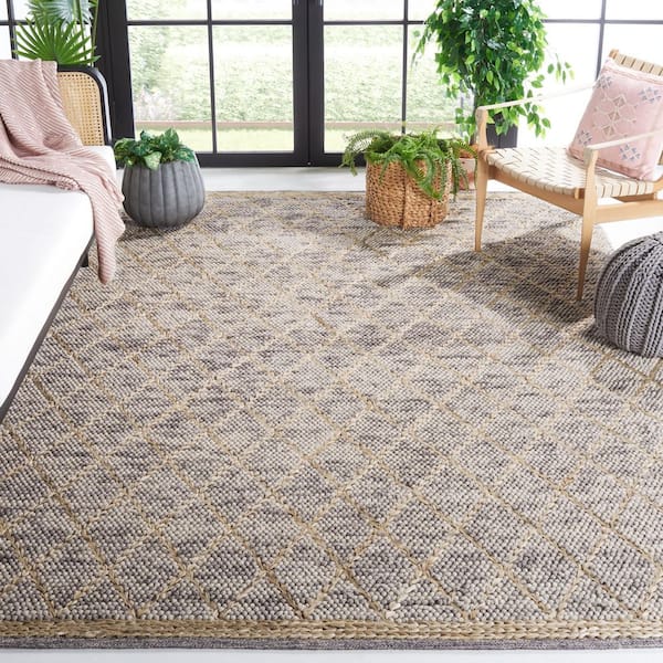 Natura 10 ft. x 14 ft. Light Gray/Natural Diamond Border Area Rug
