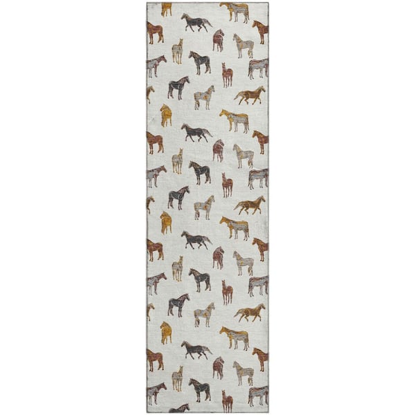 Mayfield Premium Machine Washable Abstract AMF2521 Ivory 2 ft. x 7 ft. Runner Rug