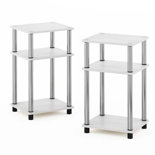 Furinno Just 3-Tier 13.4 in. White Oak/Chrome 22.8 in. Rectangular Wood End Table (2-Pack)