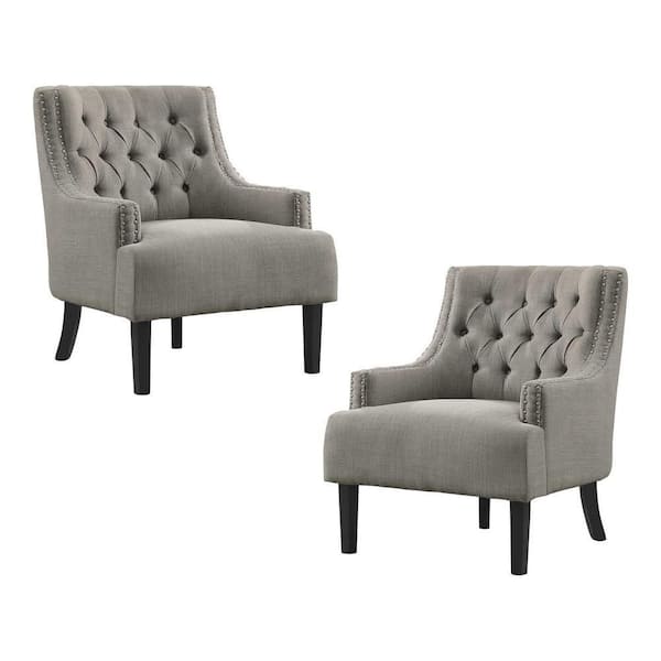 EVERGLADE HOME Bolingbrook Taupe Textured Upholstery Tufted Back Accent Chair (Set of 2)