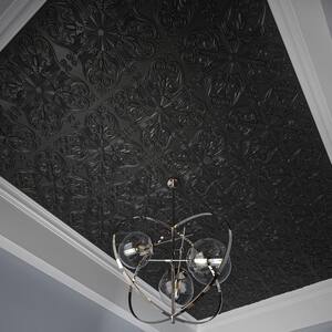 Matt Black 2 ft. x 2 ft. Decorative Spanish Floral Lay In/Glue Up Ceiling Tile (48 sq. ft./box)