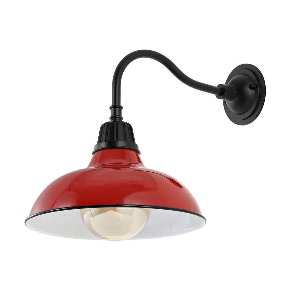 Aurora 12.25" Red and Black Iron LED Gooseneck Arm Sconce