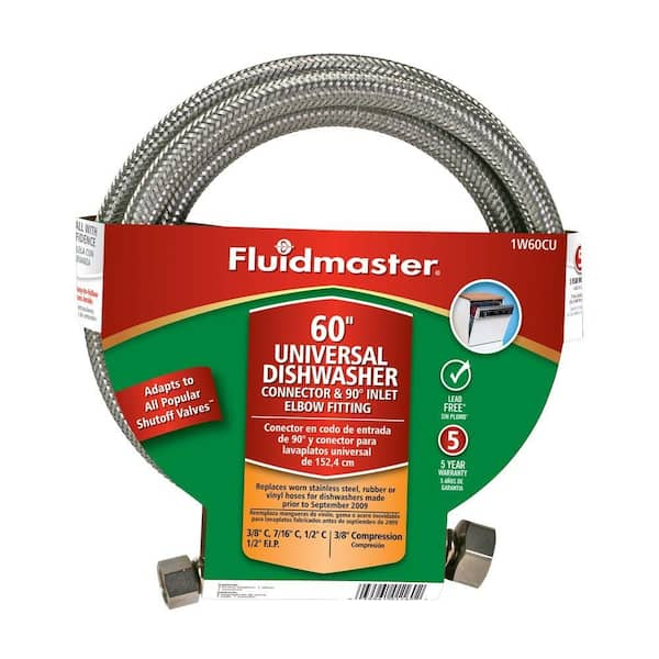 Fluidmaster Universal Stainless Steel Dishwasher Connector 1/2 in. FIP x  3/8 in. Comp x 60 in. Length with Fitting and Adaptors 1W60CU - The Home  Depot