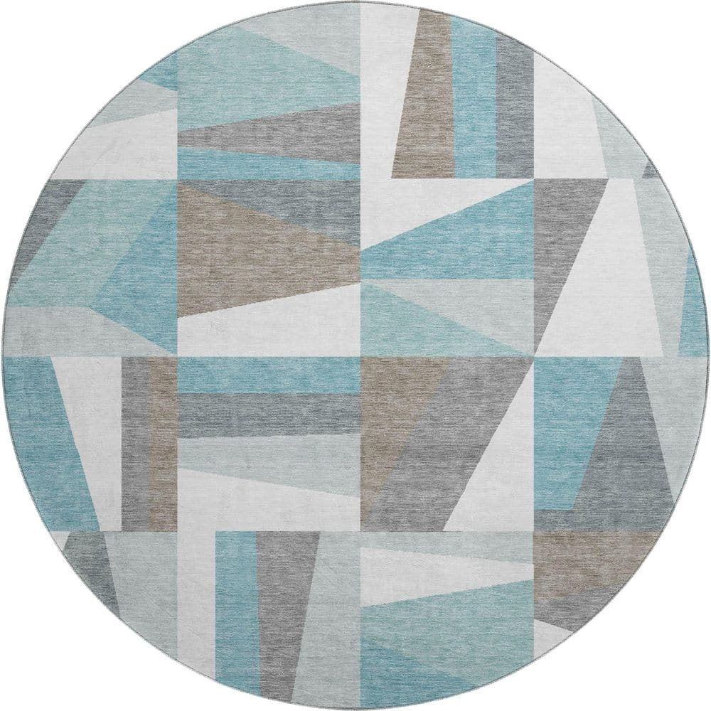 Mayfield Premium Machine Washable Abstract AMF2327 Teal 8 ft. x 8 ft. Round Rug price history on PriceWatchPro