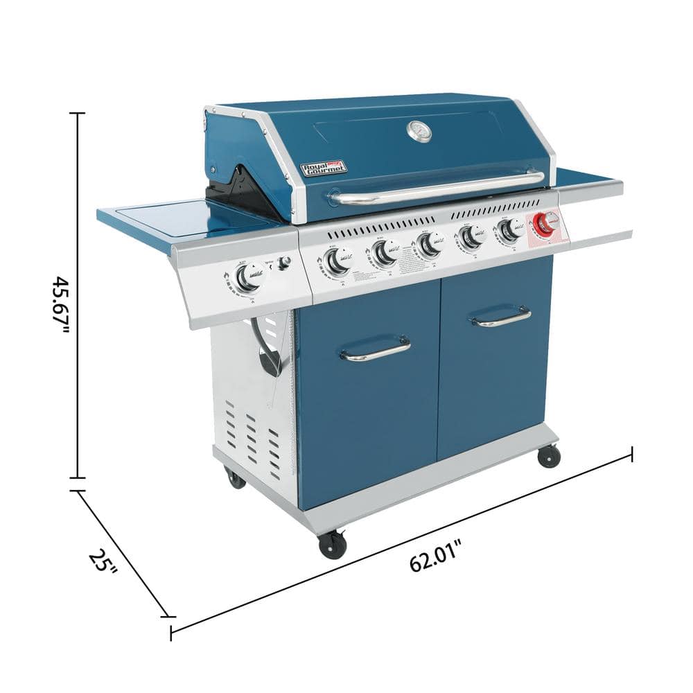 Blue 6-Burner Propane Gas Grill with Side Burner