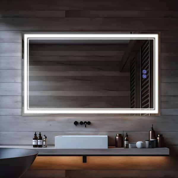 Lirago 35 in. W x 59 in. H Rectangular LED Dimmable Anti-Fog Bathroom Vanity Mirror in Silver